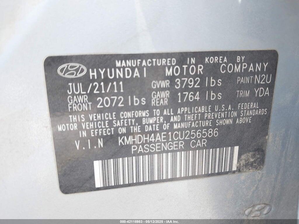 KMHDH4AE1CU256586 2012 HYUNDAI ELANTRA photo no. 9