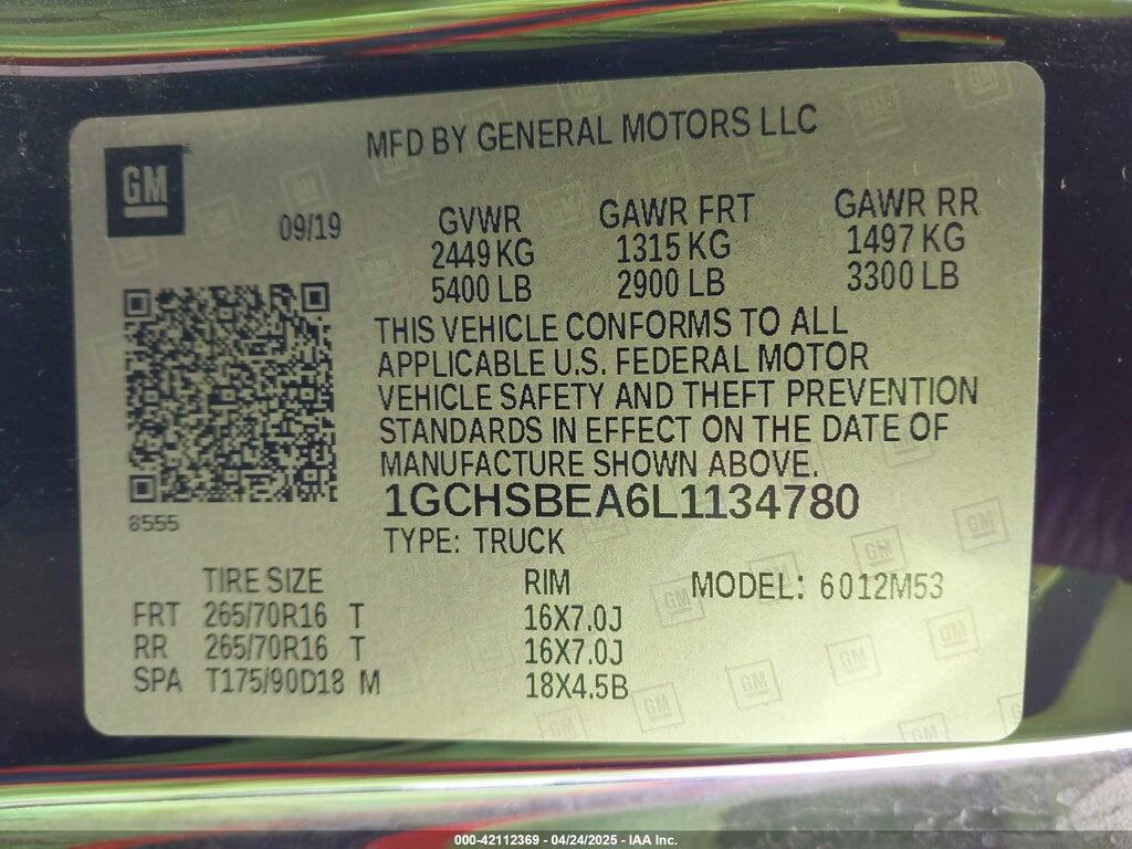 1GCHSBEA6L1134780 2020 CHEVROLET COLORADO photo no. 9