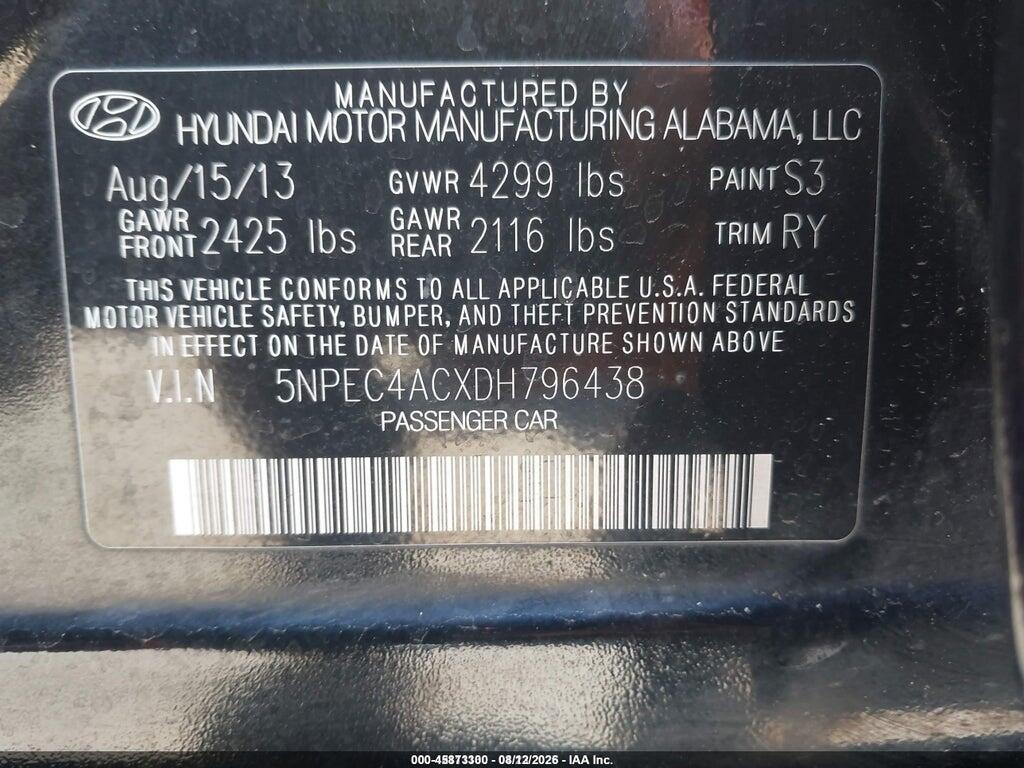 5NPEC4ACXDH796438 2013 HYUNDAI SONATA photo no. 9