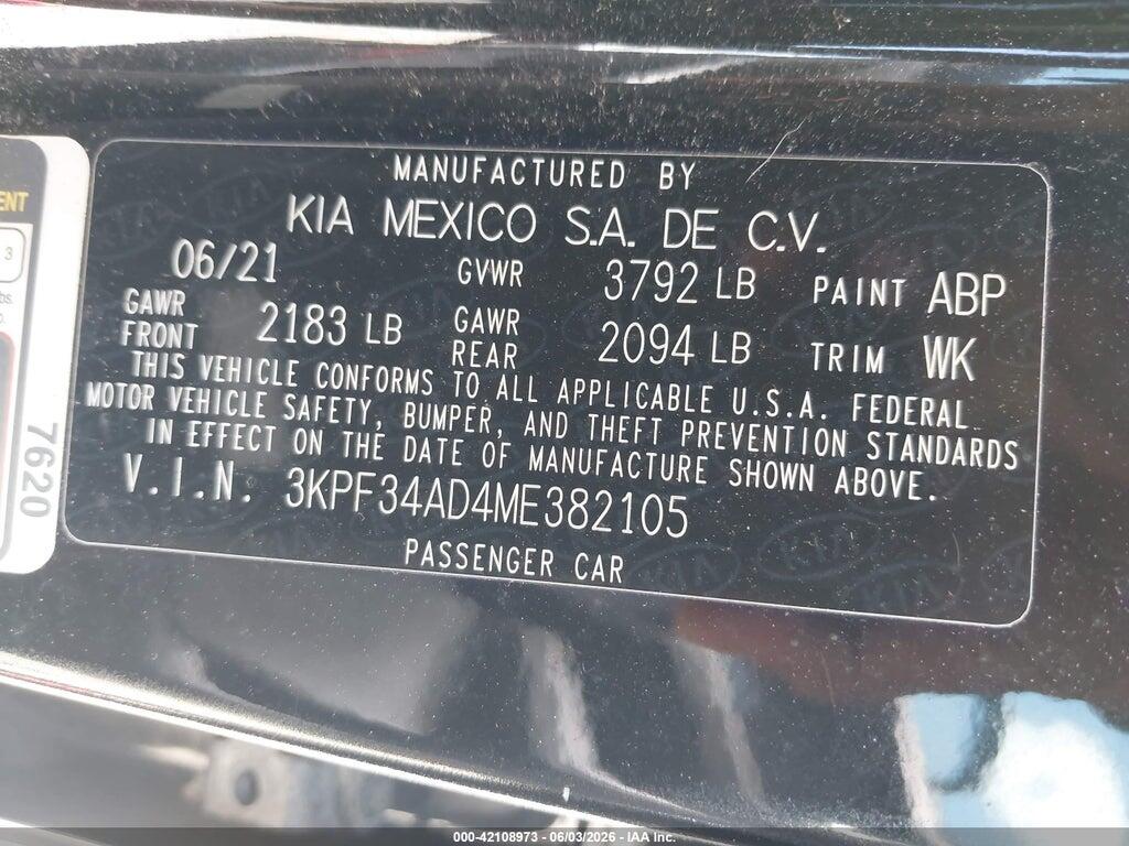 3KPF34AD4ME382105 2021 KIA FORTE photo no. 9