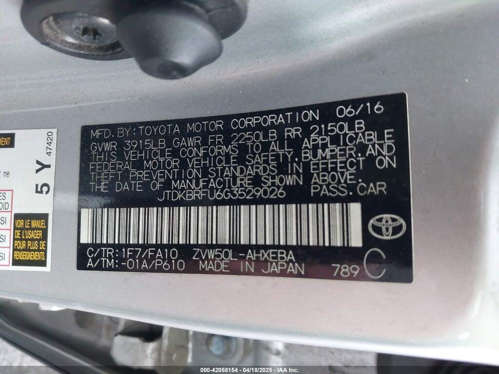 JTDKBRFU6G3529026 2016 TOYOTA PRIUS photo no. 9