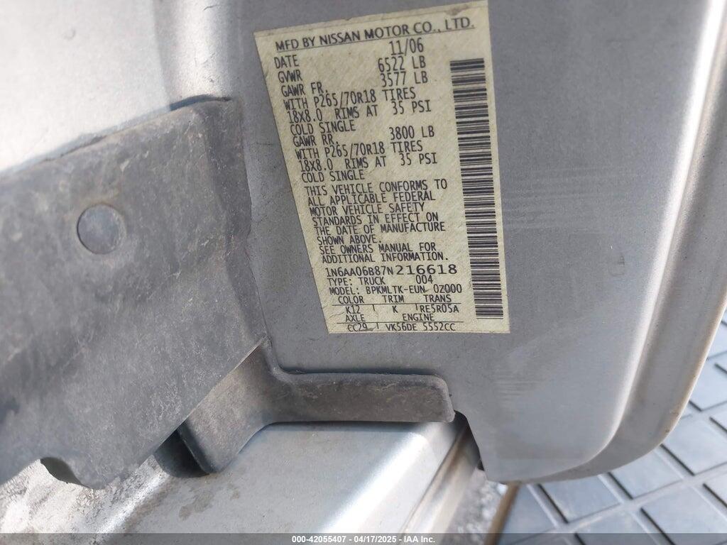 1N6AA06B87N216618 2007 NISSAN TITAN photo no. 9