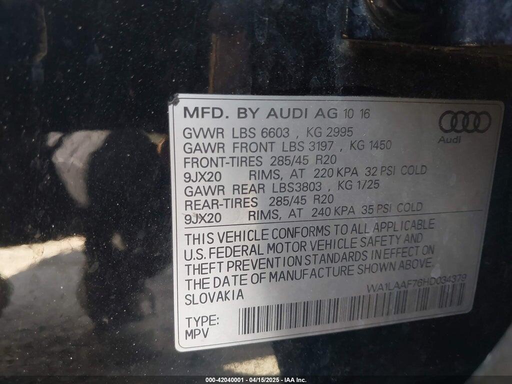 WA1LAAF76HD034379 2017 AUDI Q7 photo no. 9