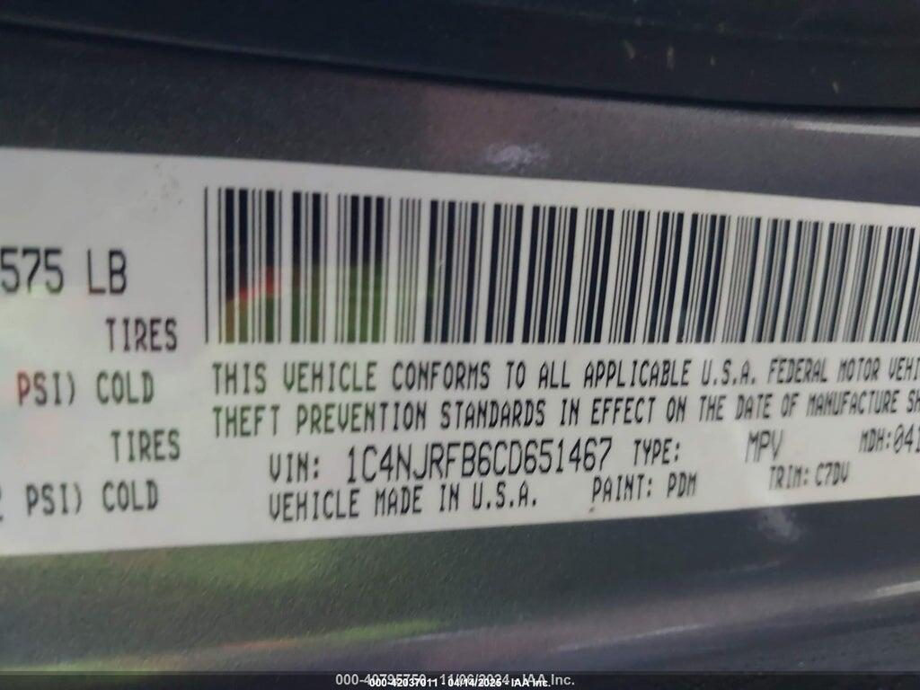 1C4NJRFB6CD651467 2012 JEEP PATRIOT photo no. 9