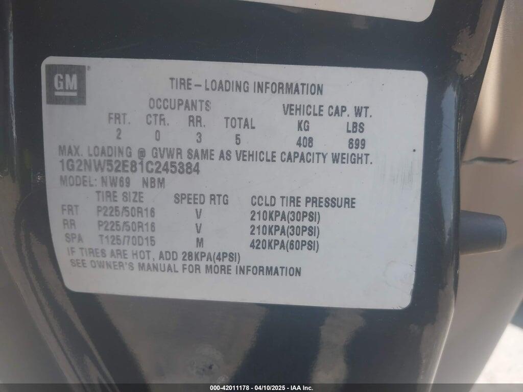 1G2NW52E81C245384 2001 PONTIAC GRAND AM photo no. 9