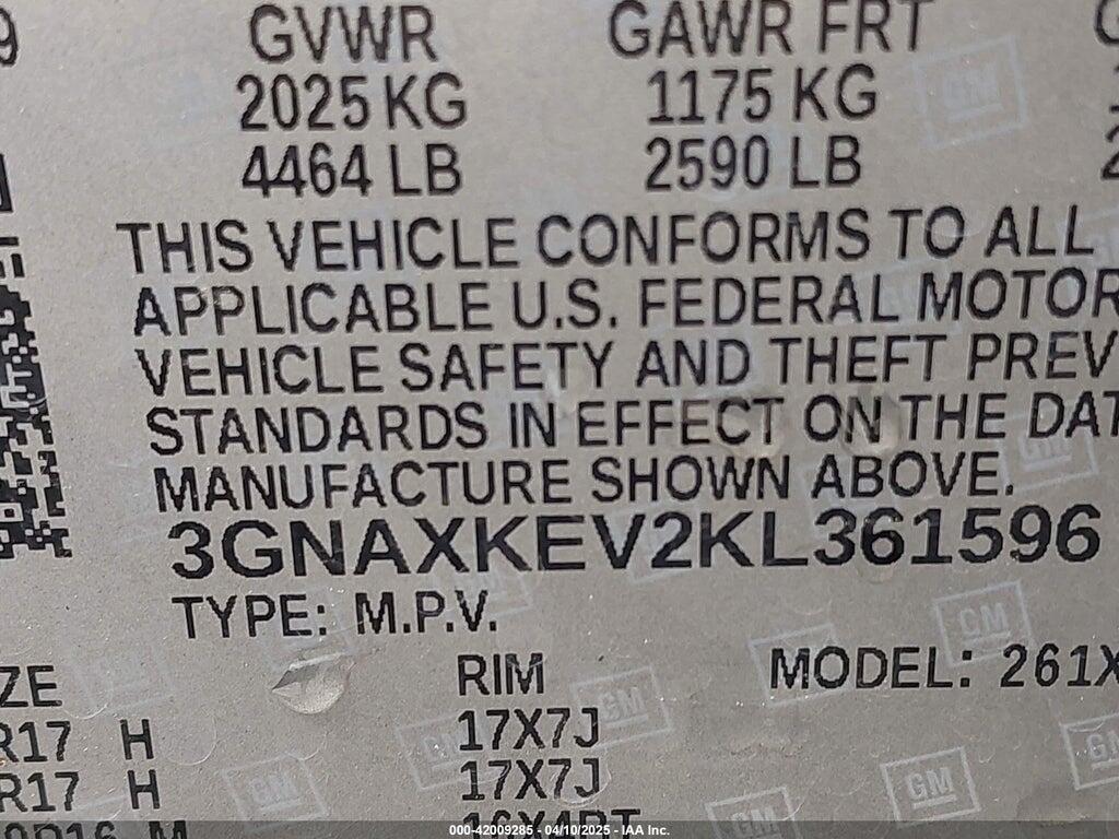 3GNAXKEV2KL361596 2019 CHEVROLET EQUINOX photo no. 9