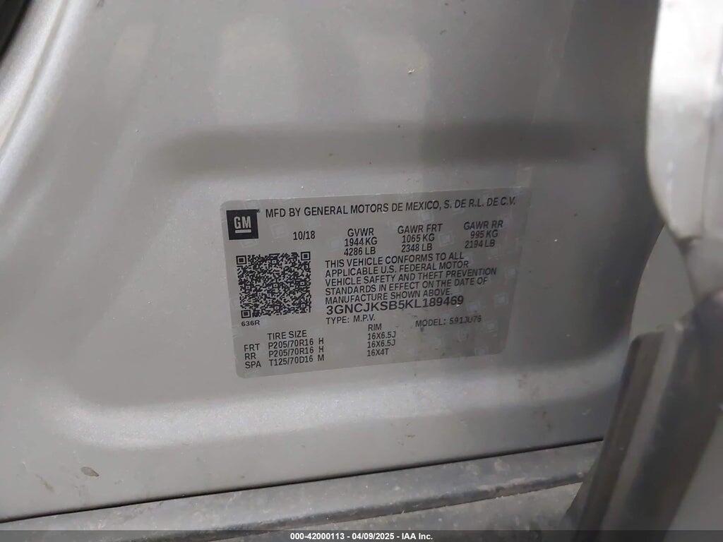 3GNCJKSB5KL189469 2019 CHEVROLET TRAX photo no. 9