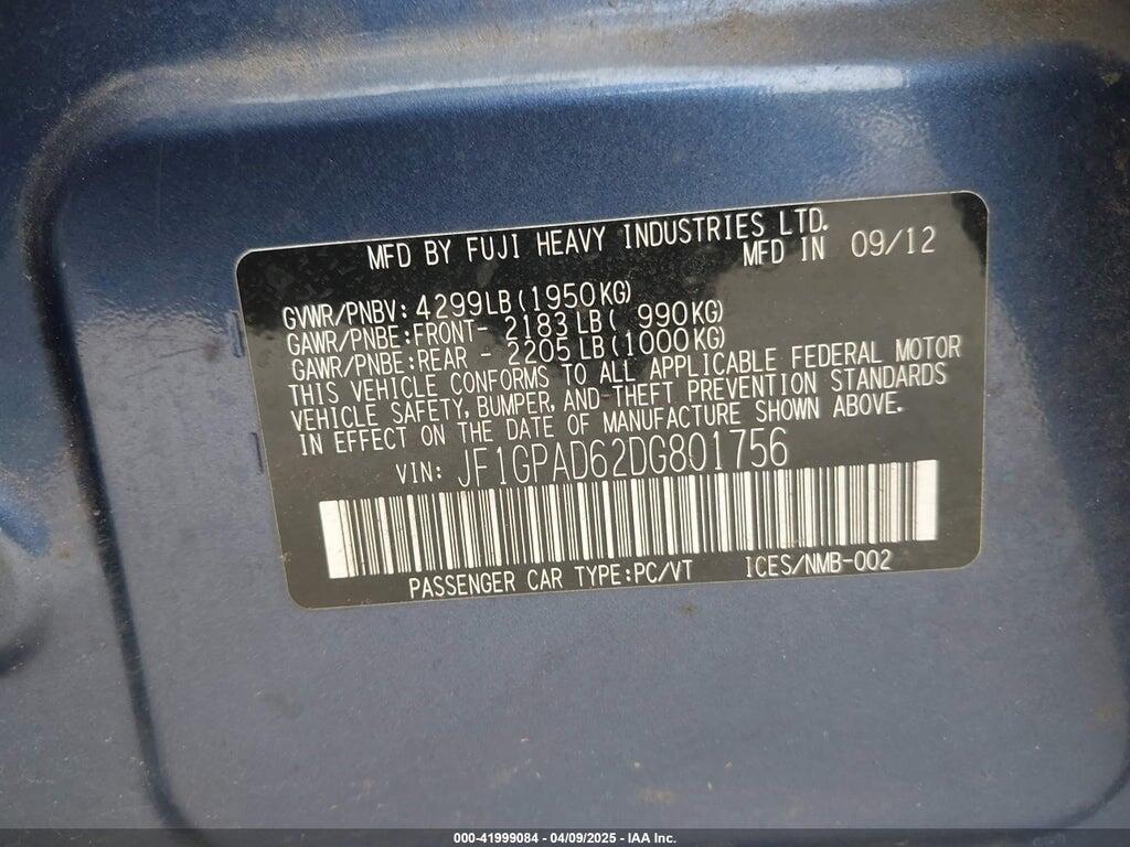 JF1GPAD62DG801756 2013 SUBARU IMPREZA photo no. 9
