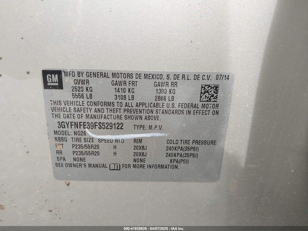 3GYFNFE39FS529122 2015 CADILLAC SRX photo no. 9