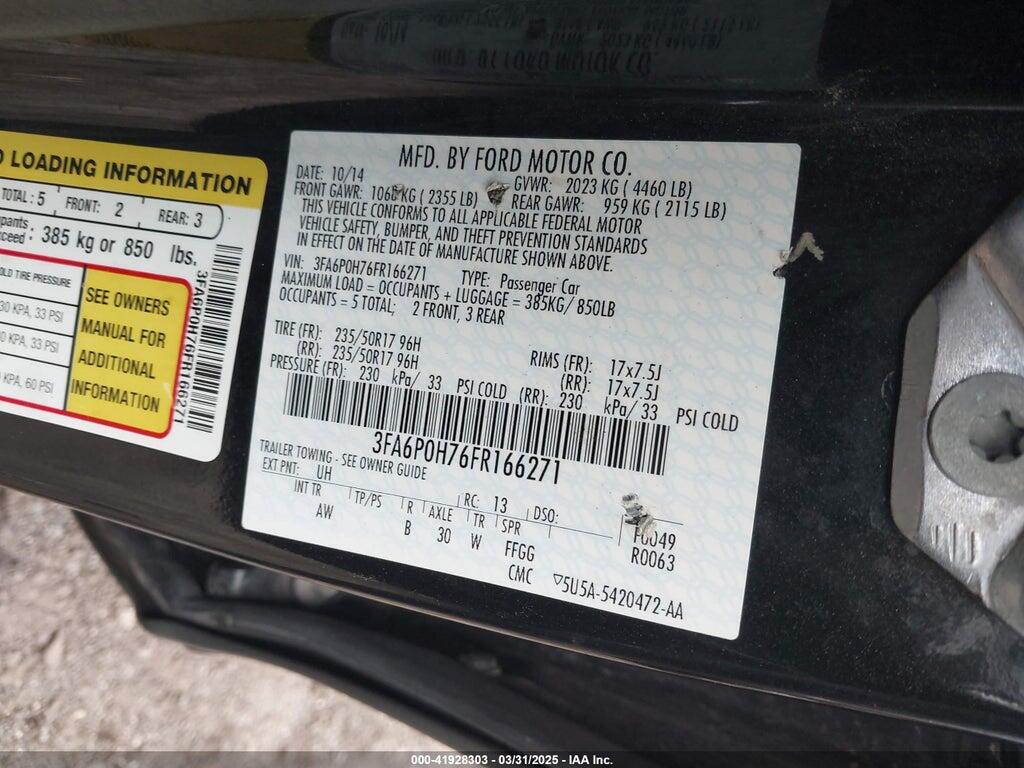 3FA6P0H76FR166271 2015 FORD FUSION photo no. 9