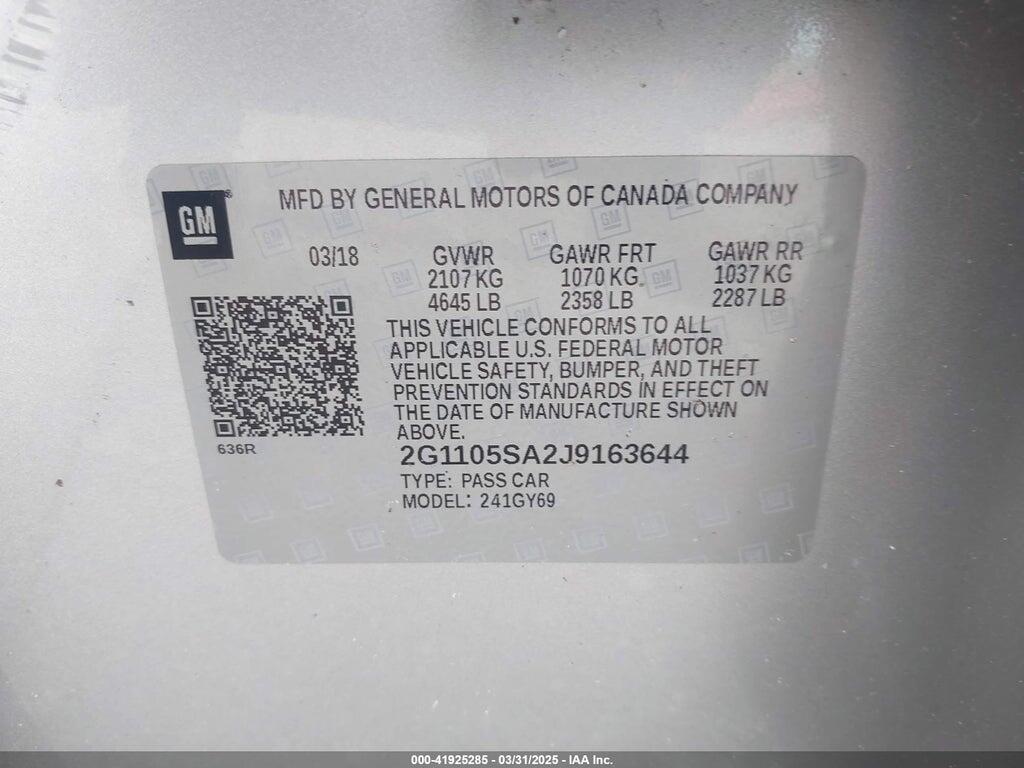 2G1105SA2J9163644 2018 CHEVROLET IMPALA photo no. 9