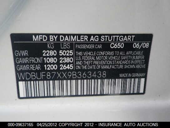 WDBUF87XX9B363438 2009 MERCEDES-BENZ E350 photo no. 9