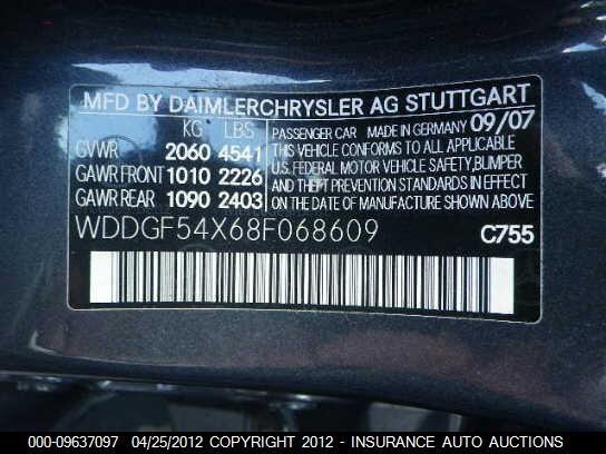 WDDGF54X68F068609 2008 MERCEDES-BENZ C300 photo no. 9