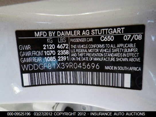WDDGF81X39R045696 2009 MERCEDES-BENZ C300 photo no. 9