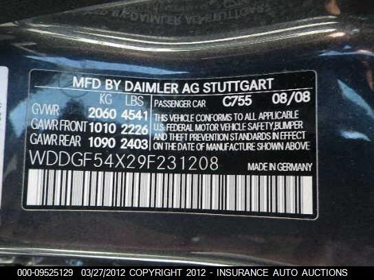 WDDGF54X29F231208 2009 MERCEDES-BENZ C300 photo no. 9