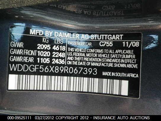 WDDGF56X89R067393 2009 MERCEDES-BENZ C350 photo no. 9