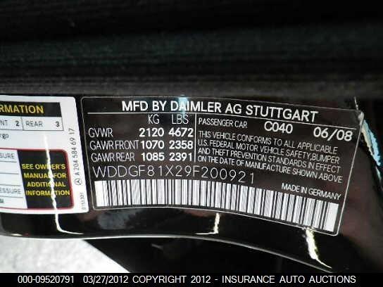 WDDGF81X29F200921 2009 MERCEDES-BENZ C300 photo no. 9