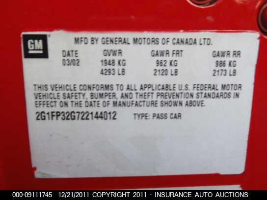 2G1FP32G722144012 2002 CHEVROLET CAMARO photo no. 9