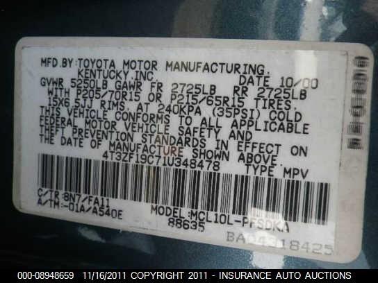 4T3ZF19C71U348478 2001 TOYOTA SIENNA photo no. 9