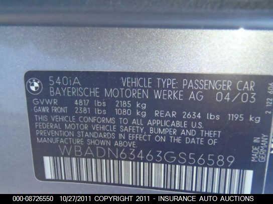 WBADN63463GS56589 2003 BMW 540I photo no. 9