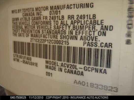 2T1CE22P12C000215 2002 TOYOTA CAMRY SOLARA photo no. 9