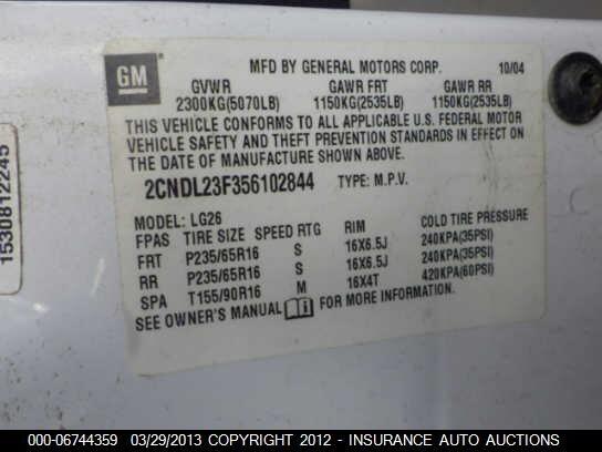 2CNDL23F356102844 2005 CHEVROLET EQUINOX photo no. 9