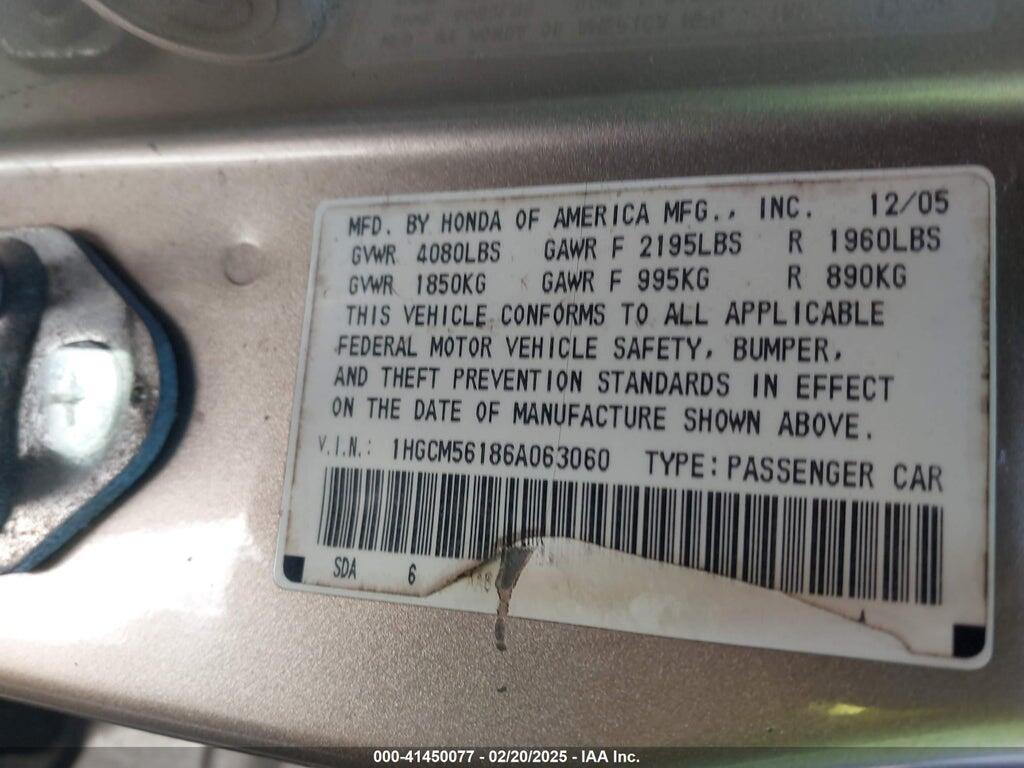 1HGCM56186A063060 2006 HONDA ACCORD photo no. 9