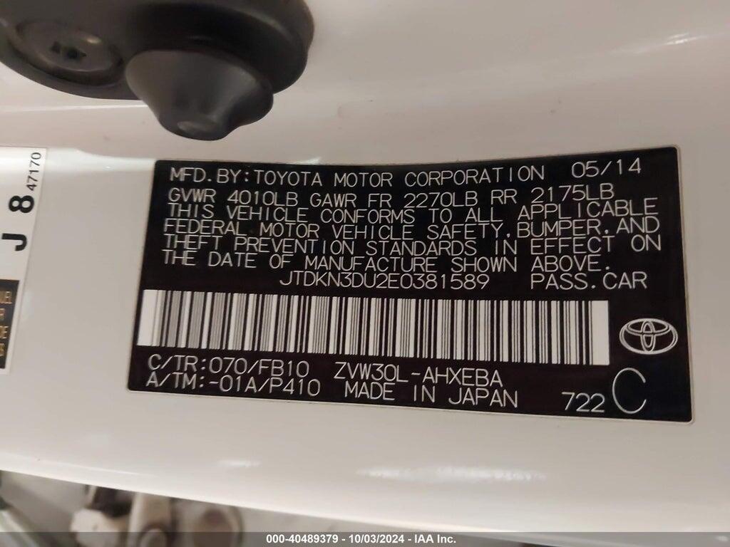 JTDKN3DU2E0381589 2014 TOYOTA PRIUS photo no. 9