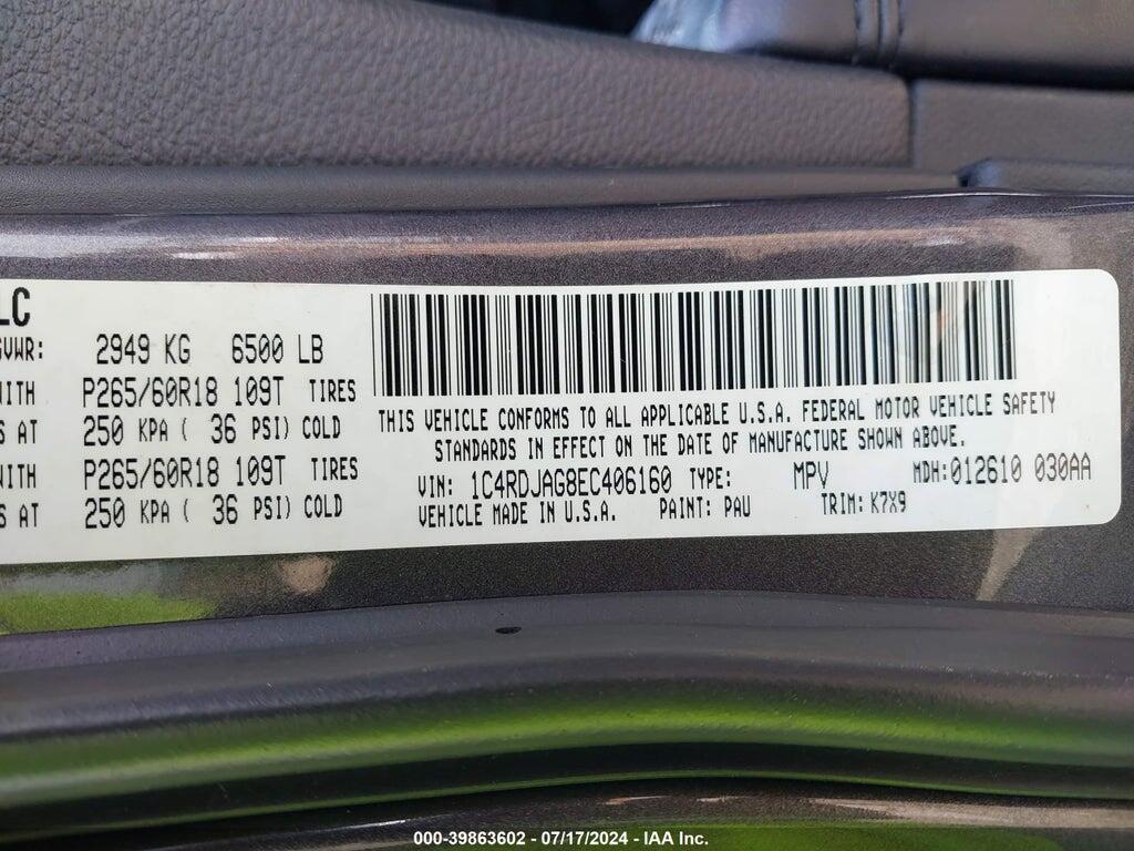 1C4RDJAG8EC406160 2014 DODGE DURANGO photo no. 9