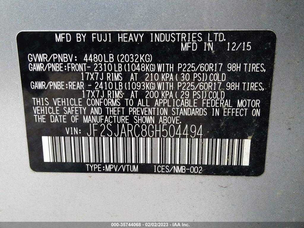 JF2SJARC8GH504494 2016 SUBARU FORESTER photo no. 9