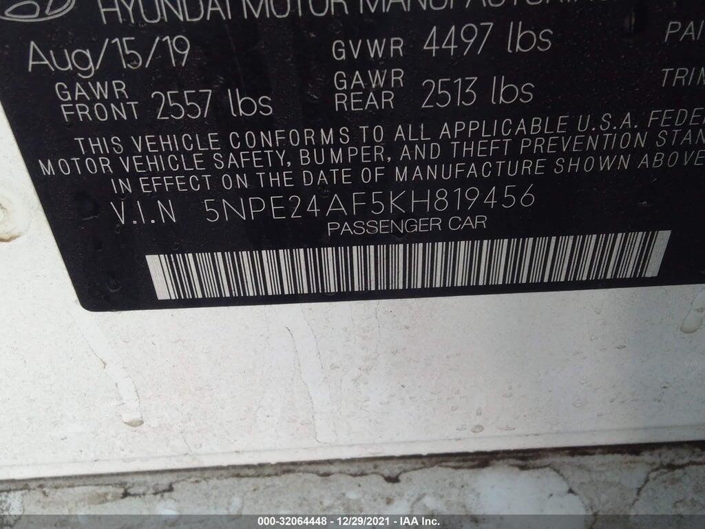 5NPE24AF5KH819456 2019 HYUNDAI SONATA photo no. 9