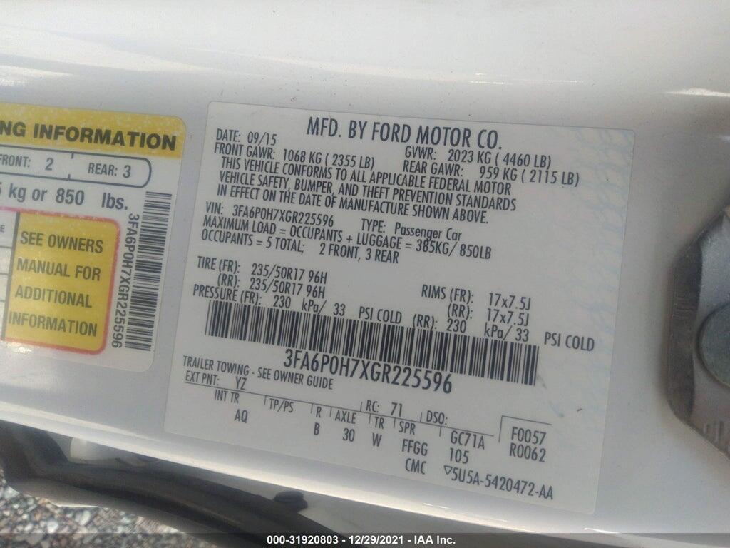 3FA6P0H7XGR225596 2016 FORD FUSION photo no. 9