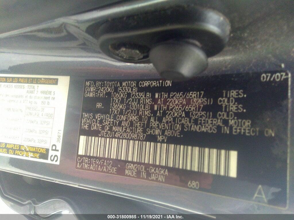 JTEZU14R280098787 2008 TOYOTA 4RUNNER photo no. 9