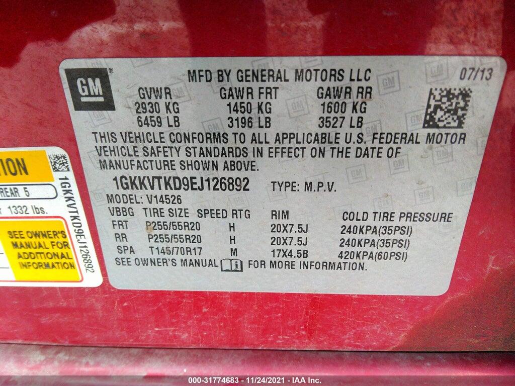 1GKKVTKD9EJ126892 2014 GMC ACADIA photo no. 9
