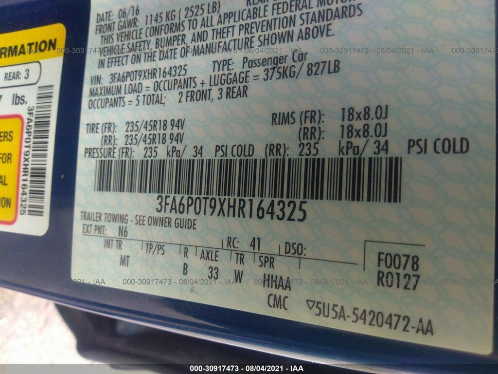 3FA6P0T9XHR164325 2017 FORD FUSION photo no. 9