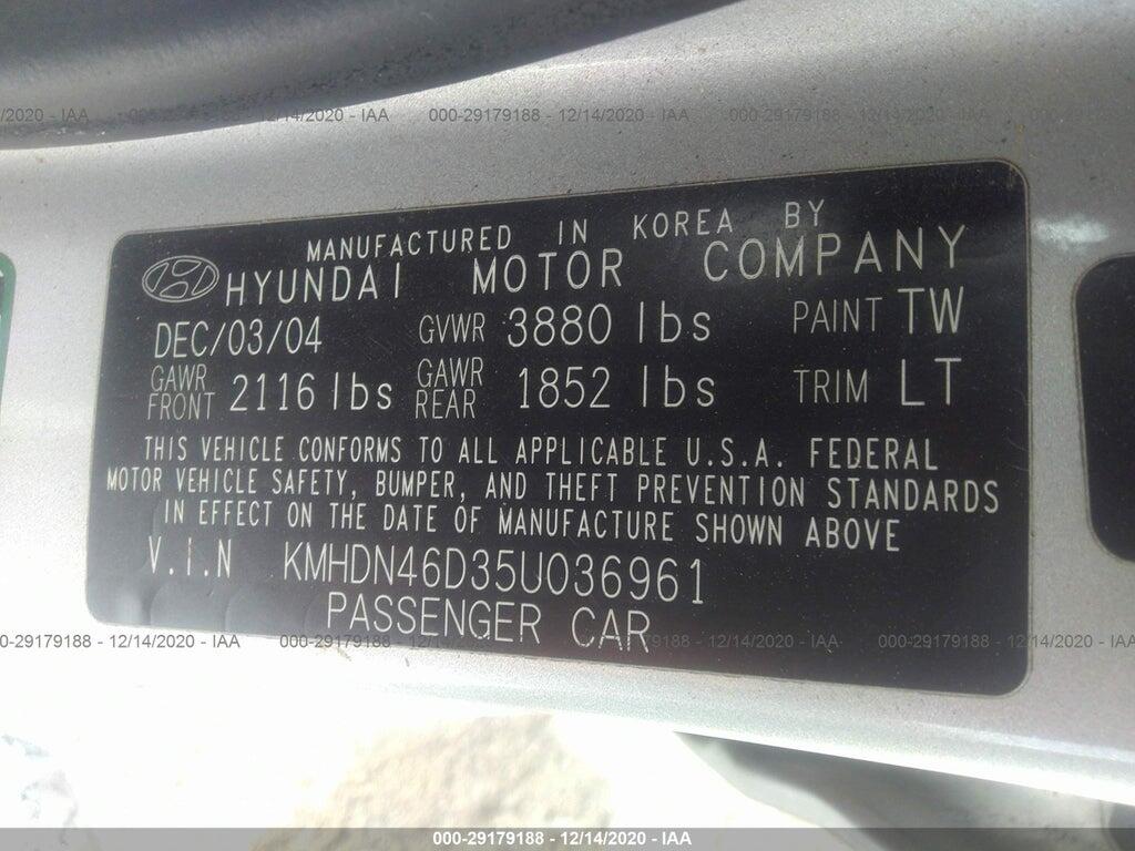 KMHDN46D35U036961 2005 HYUNDAI ELANTRA photo no. 9