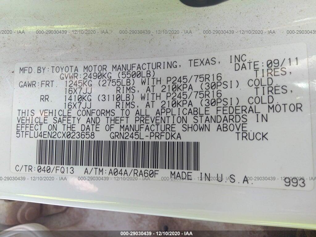 5TFLU4EN2CX023658 2012 TOYOTA TACOMA photo no. 9