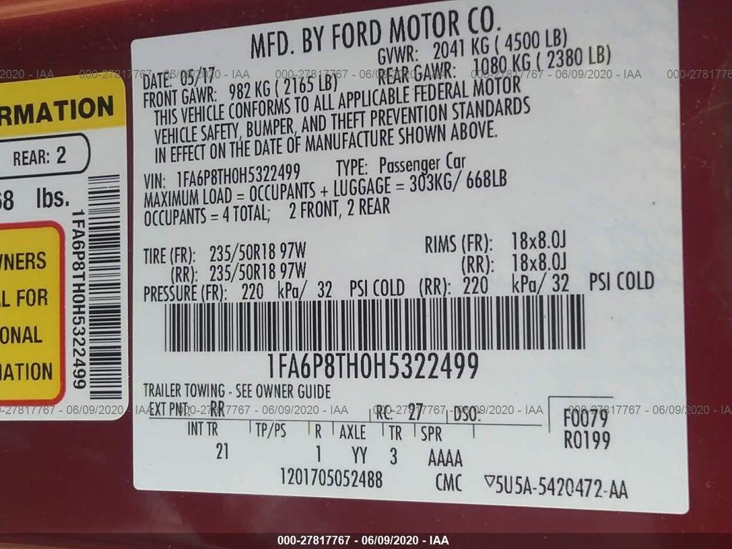 1FA6P8TH0H5322499 2017 FORD MUSTANG photo no. 9