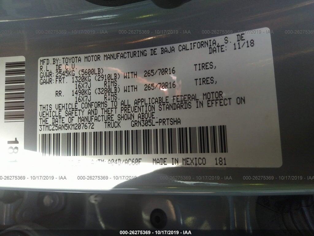 3TMCZ5AN5KM207672 2019 TOYOTA TACOMA photo no. 9