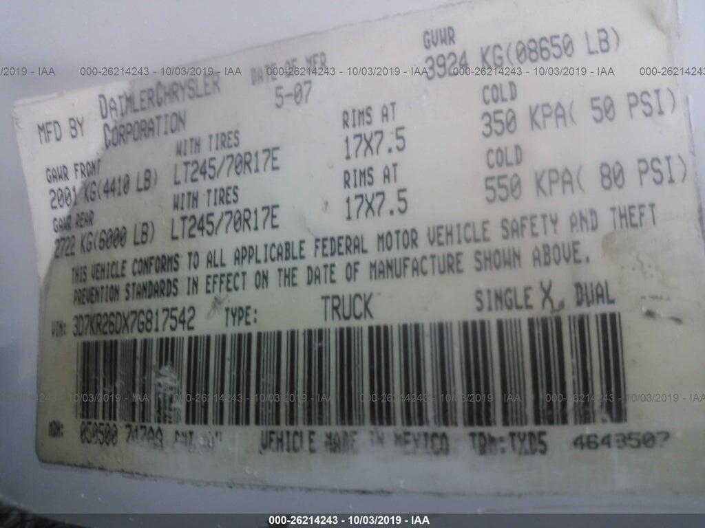 3D7KR26DX7G817542 2007 DODGE RAM 2500 photo no. 9