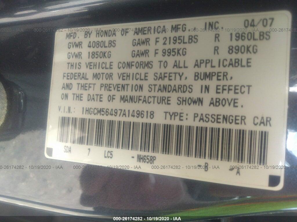 1HGCM56497A149618 2007 HONDA ACCORD SDN photo no. 9
