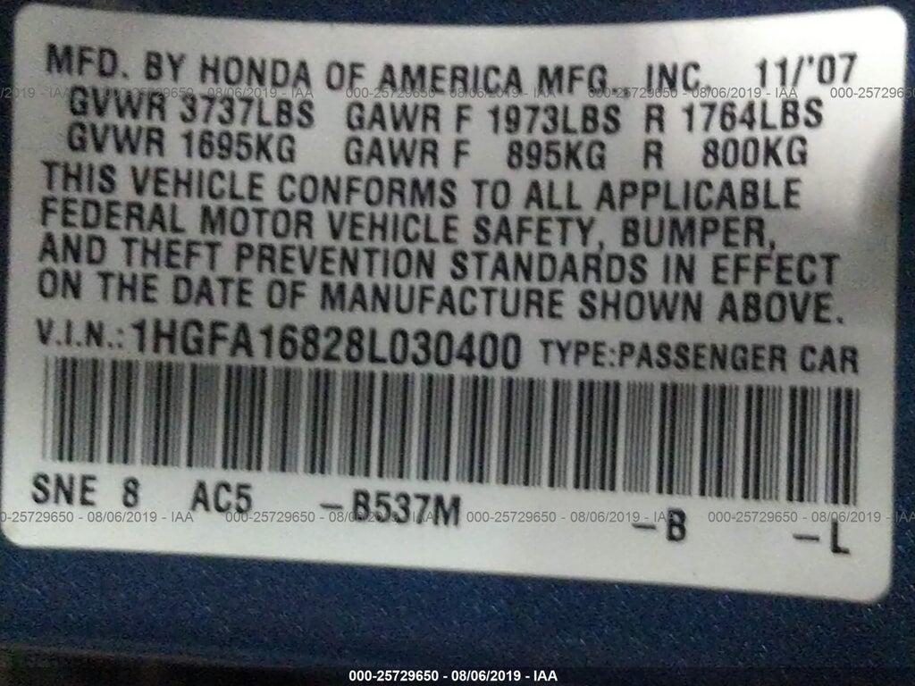 1HGFA16828L030400 2008 HONDA CIVIC SDN photo no. 9