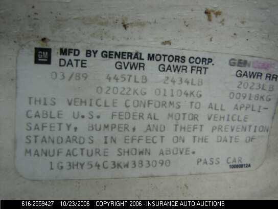 1G3HY54C3KW383090 1989 OLDSMOBILE DELTA 88 photo no. 10