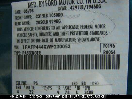 1FAFP444XWF230053 1998 FORD MUSTANG photo no. 10