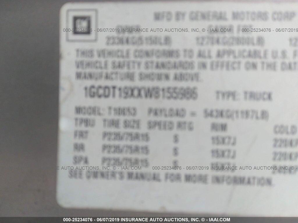 1GCDT19XXW8155986 1998 CHEVROLET S TRUCK photo no. 9