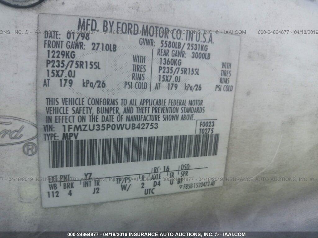 1FMZU35P0WUB42753 1998 FORD EXPLORER photo no. 9