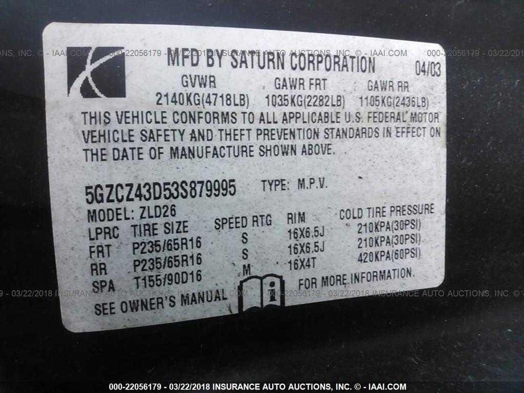 5GZCZ43D53S879995 2003 SATURN VUE photo no. 9