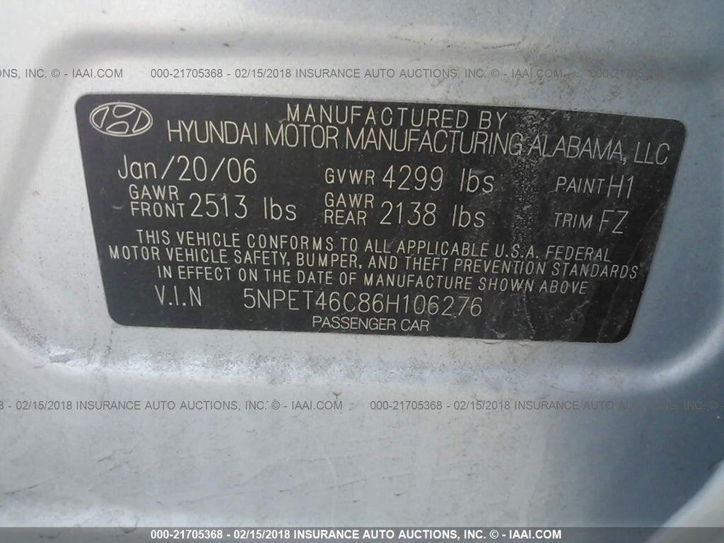 5NPET46C86H106276 2006 HYUNDAI SONATA photo no. 9