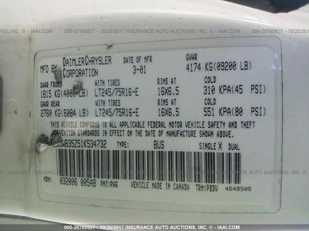 2B5WB35Z51K534732 2001 DODGE RAM WAGON photo no. 9
