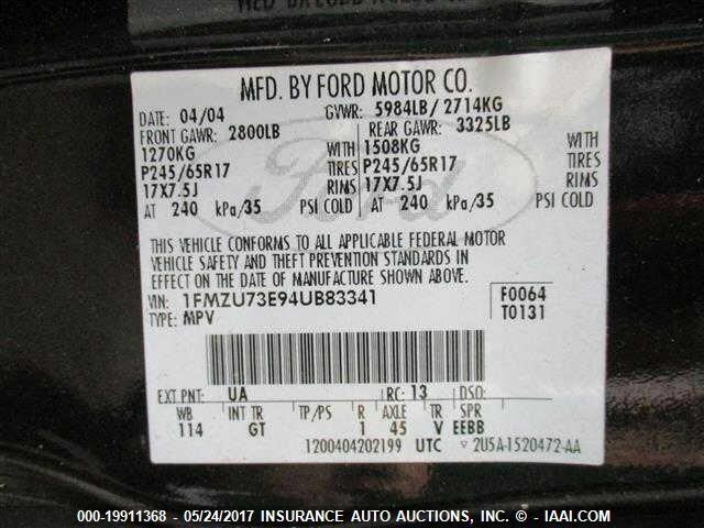 1FMZU73E94UB83341 2004 FORD EXPLORER photo no. 9